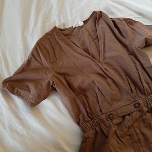 Sienna Sky Brown Linen Jumpsuit | Small